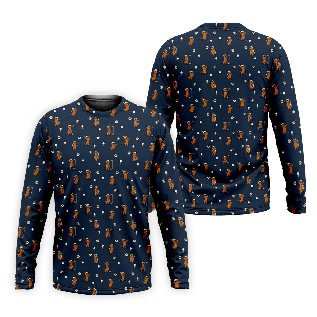Cartoon Dachshund Golfer Pattern Golf Polo Shirt, Men's Golf Shirt, Golf Apparel For Men