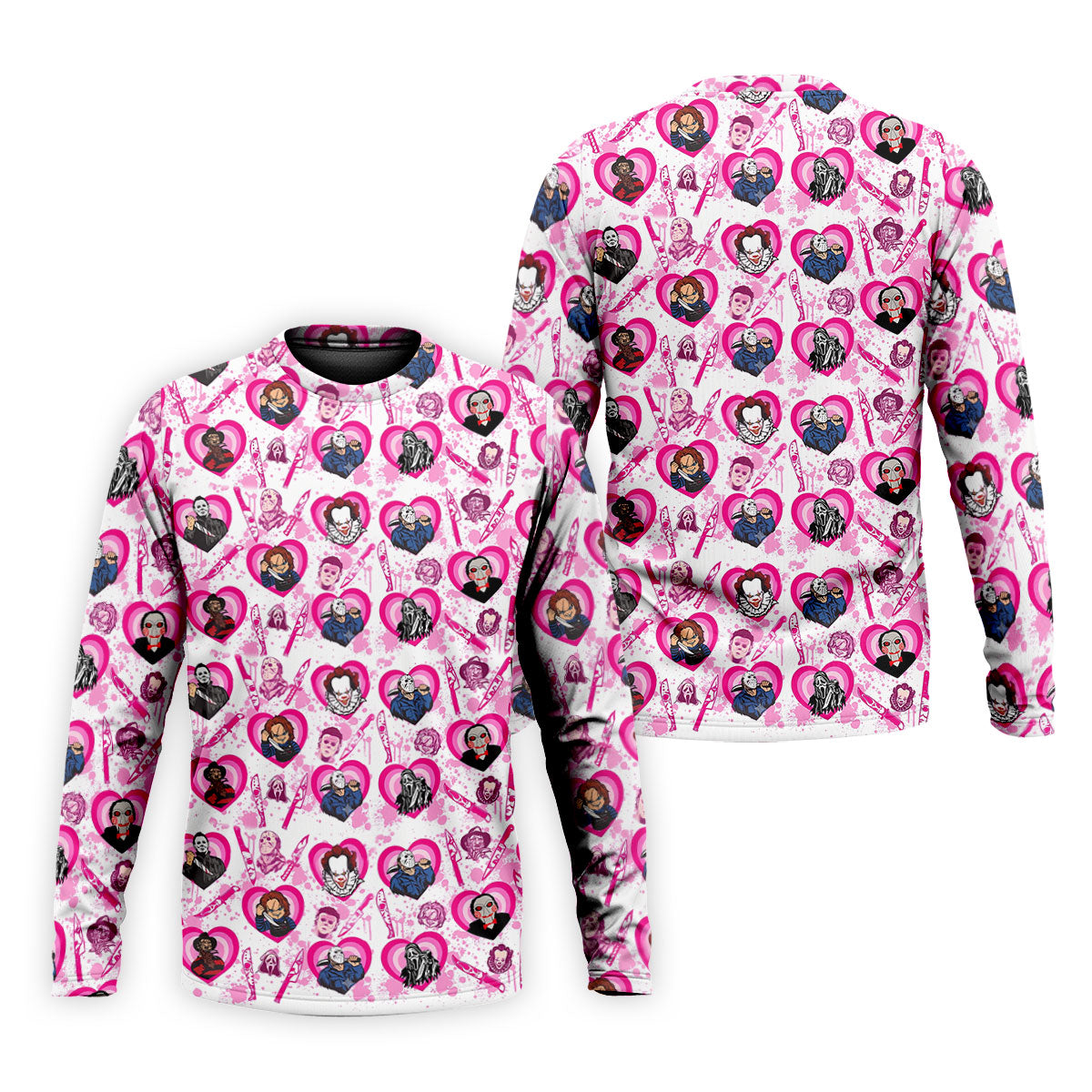 Pink Horror Character Pattern Golf Polo Shirt for Men Halloween Golf Apparel Printed Golf Shirts
