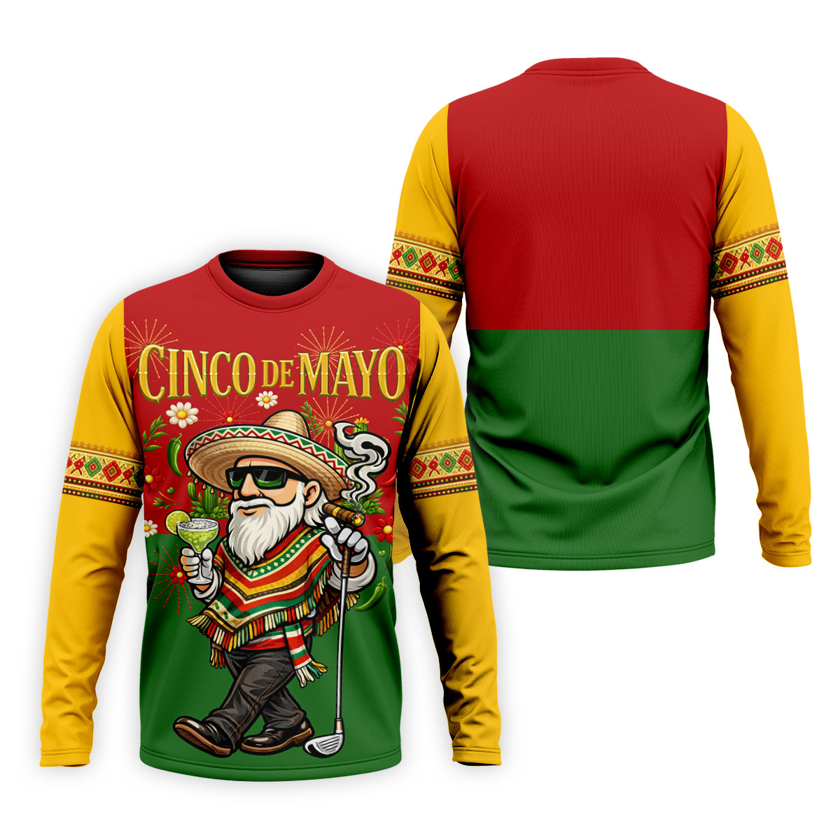 Margarita Man Cinco De Mayo Celebration Red Yellow Green Golf Shirt, Fiesta Theme Golf Shirts For Men