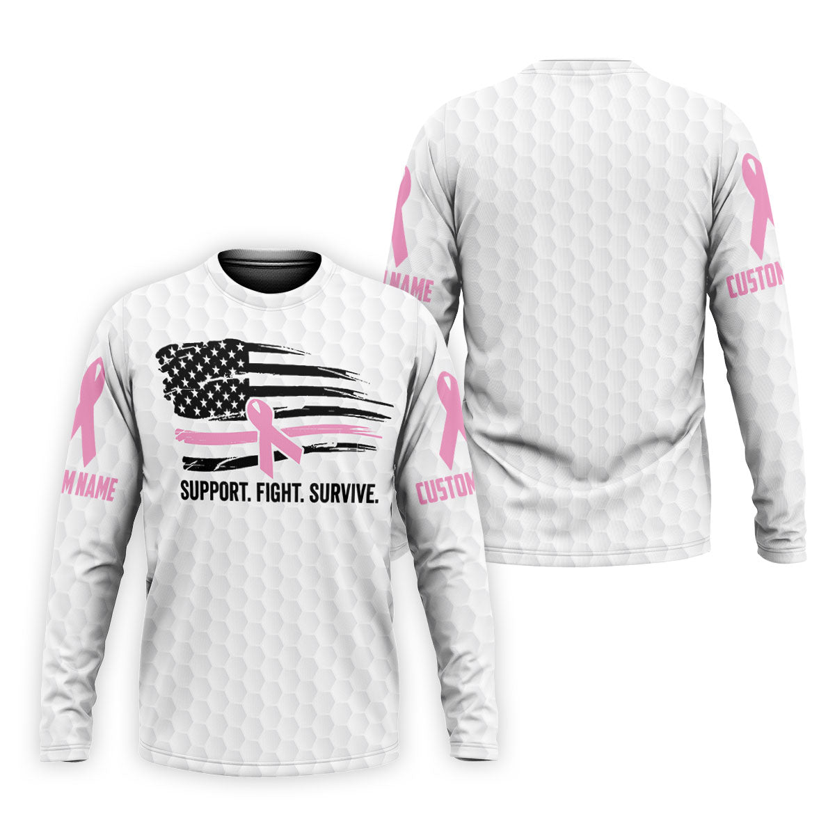 Custom Support Fight Survive Breast Cancer Polo Shirt, Men's Golf Shirt, Mens Golf Apparel