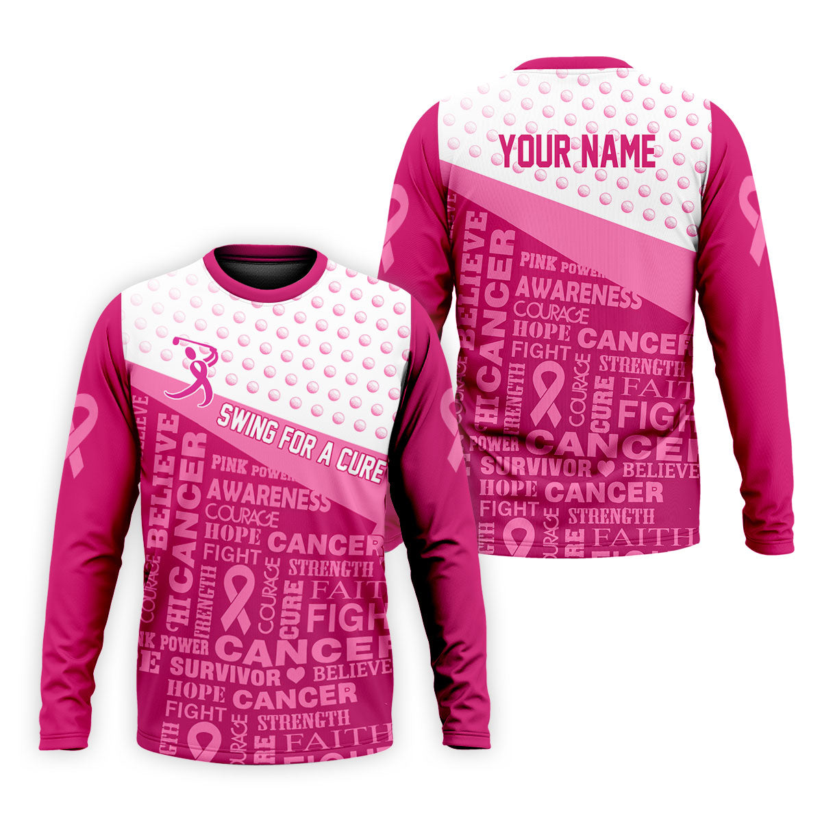 Custom Swing For A Cure Breast Cancer Polo Shirt, Golf Shirts For Men, Printed Golf Shirts