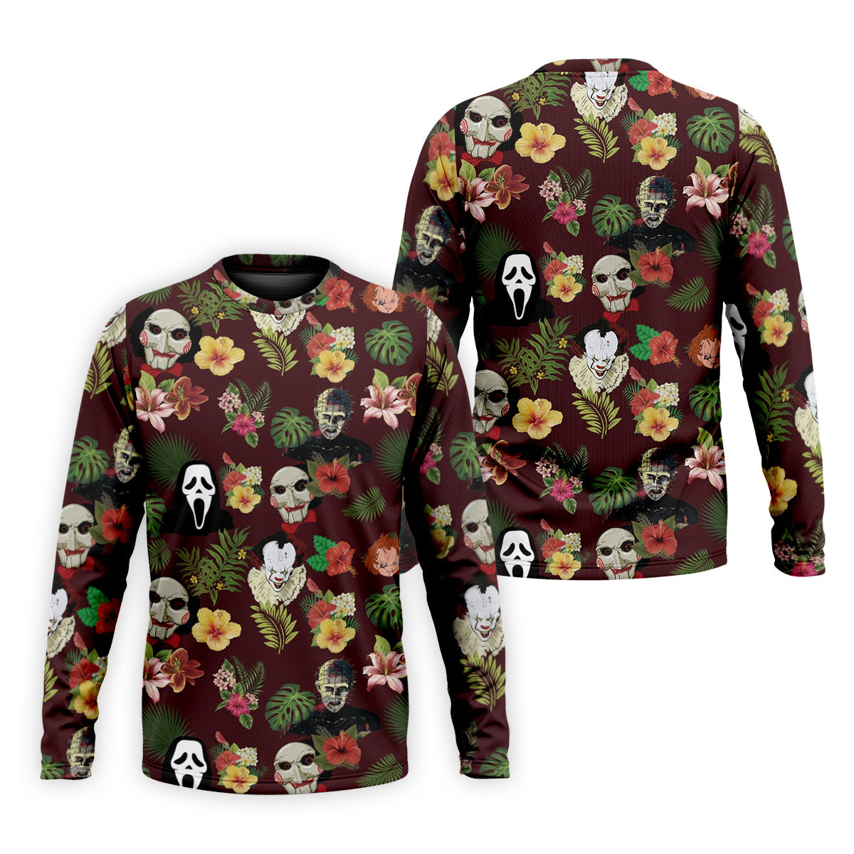 Floral Halloween Horror Character Hawaiian Golf Shirt, Men's Golf Shirt, Golf Polo Shirts For Men
