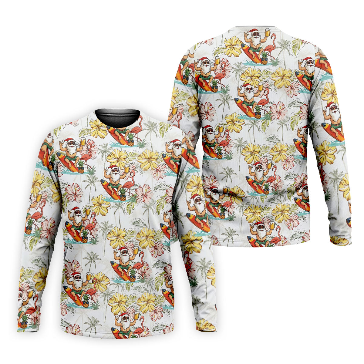Surfing Santa Tropical Christmas Golf Polo Shirt, Golf Shirts For Men, Printed Golf Shirts