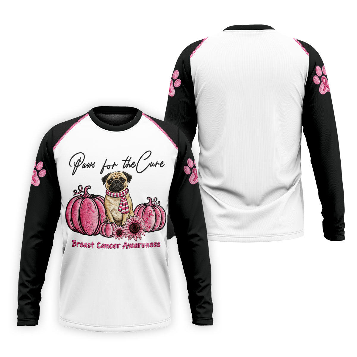 Paws For The Cure Pug Breast Cancer Polo Shirt, Men's Golf Shirt, Mens Golf Apparel