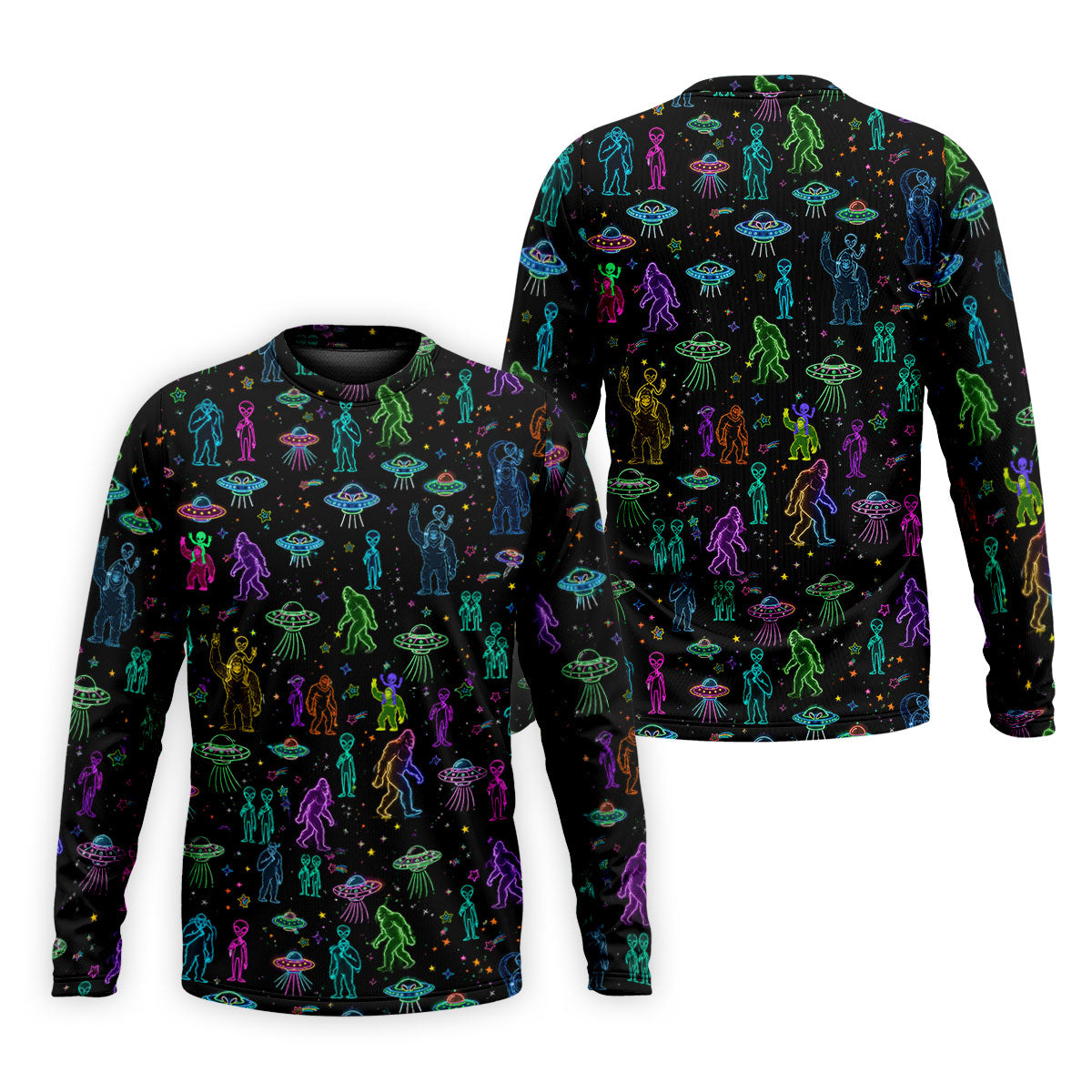 Neon Bigfoot Alien UFO Pattern Golf Polo Shirt, Men's Golf Shirt, Printed Golf Shirts
