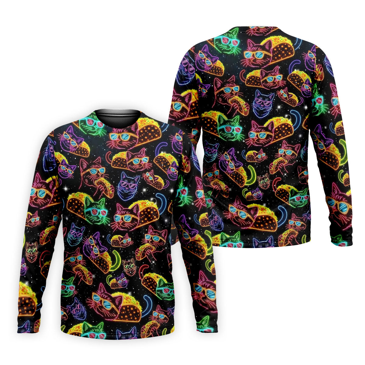 Neon Cat Taco Fiesta Time Hawaiian Golf Shirt, Cinco De Mayo Celebration Golf Shirts For Men
