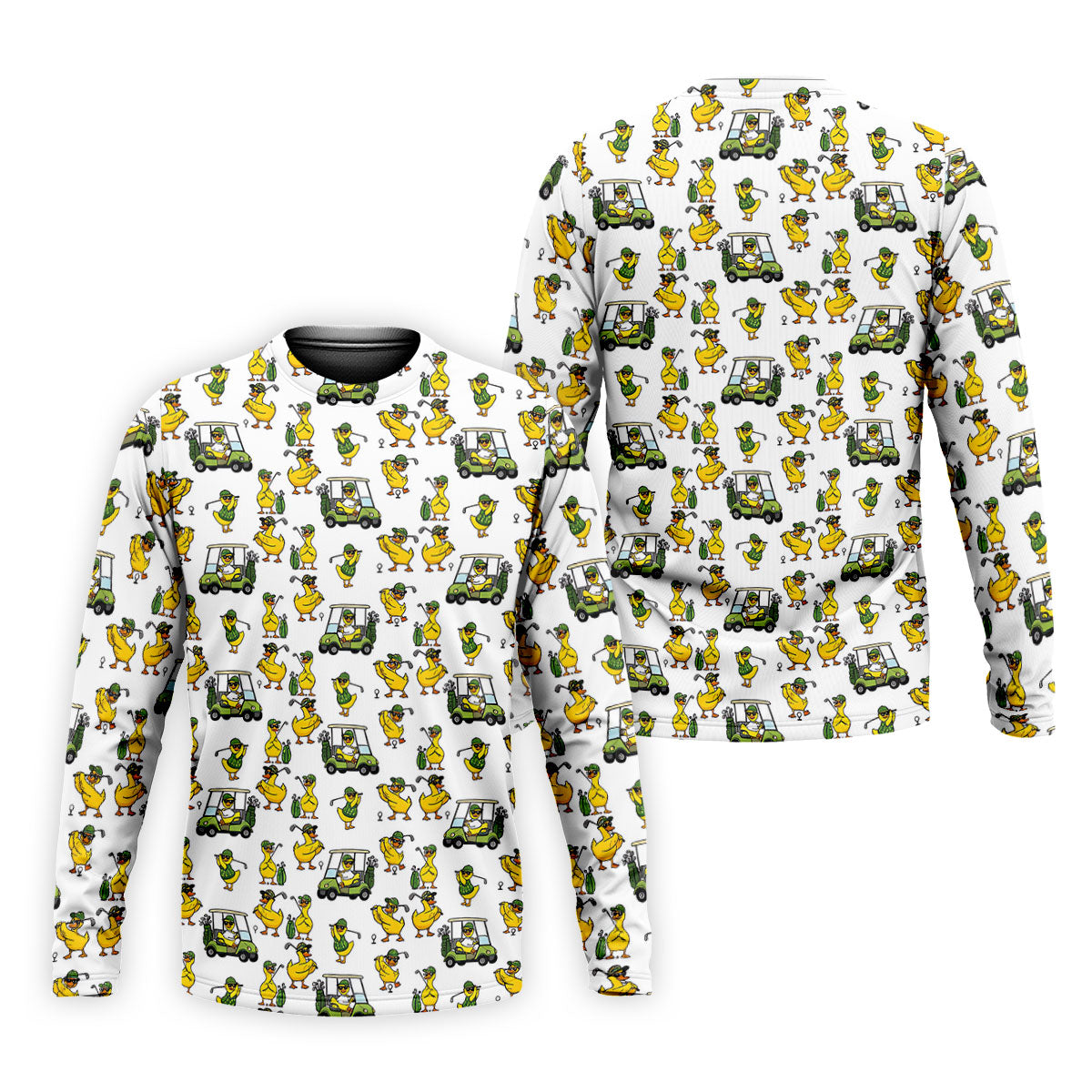 Funny Golfing Duck And Golf Cart Pattern Polo Shirt, Mens Golf Polo, Golf Shirts For Men