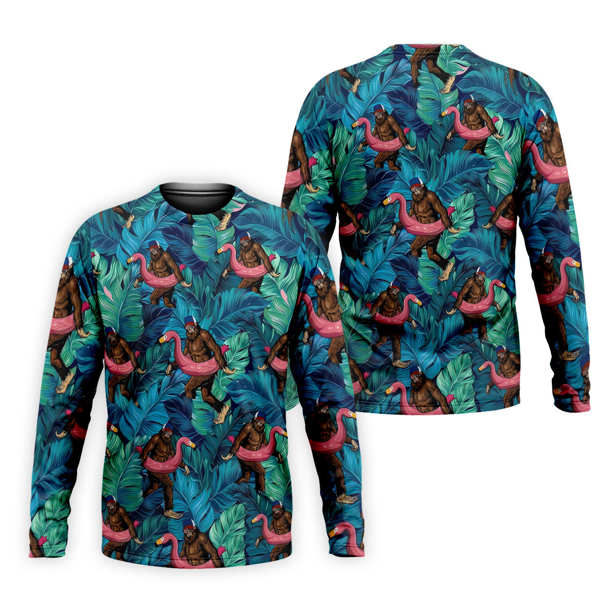 Bigfoot Flamingo Float Tropical Golf Polo Shirt, Hawaiian Golf Shirt, Mens Golf Polo