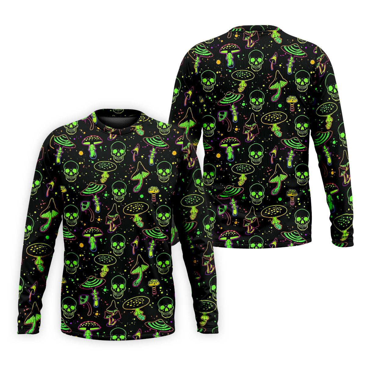Mushroom And Skull Neon Pattern Hawaiian Golf Shirt, Men's Funny Golf Shirts