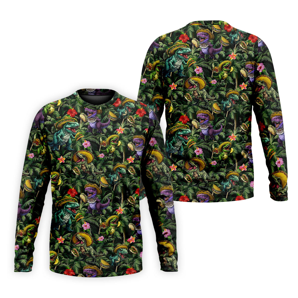 Hawaiian Dinosaur Sombreros Tacos Fun Golf Shirt, Cinco De Mayo Celebration Golf Shirts For Men