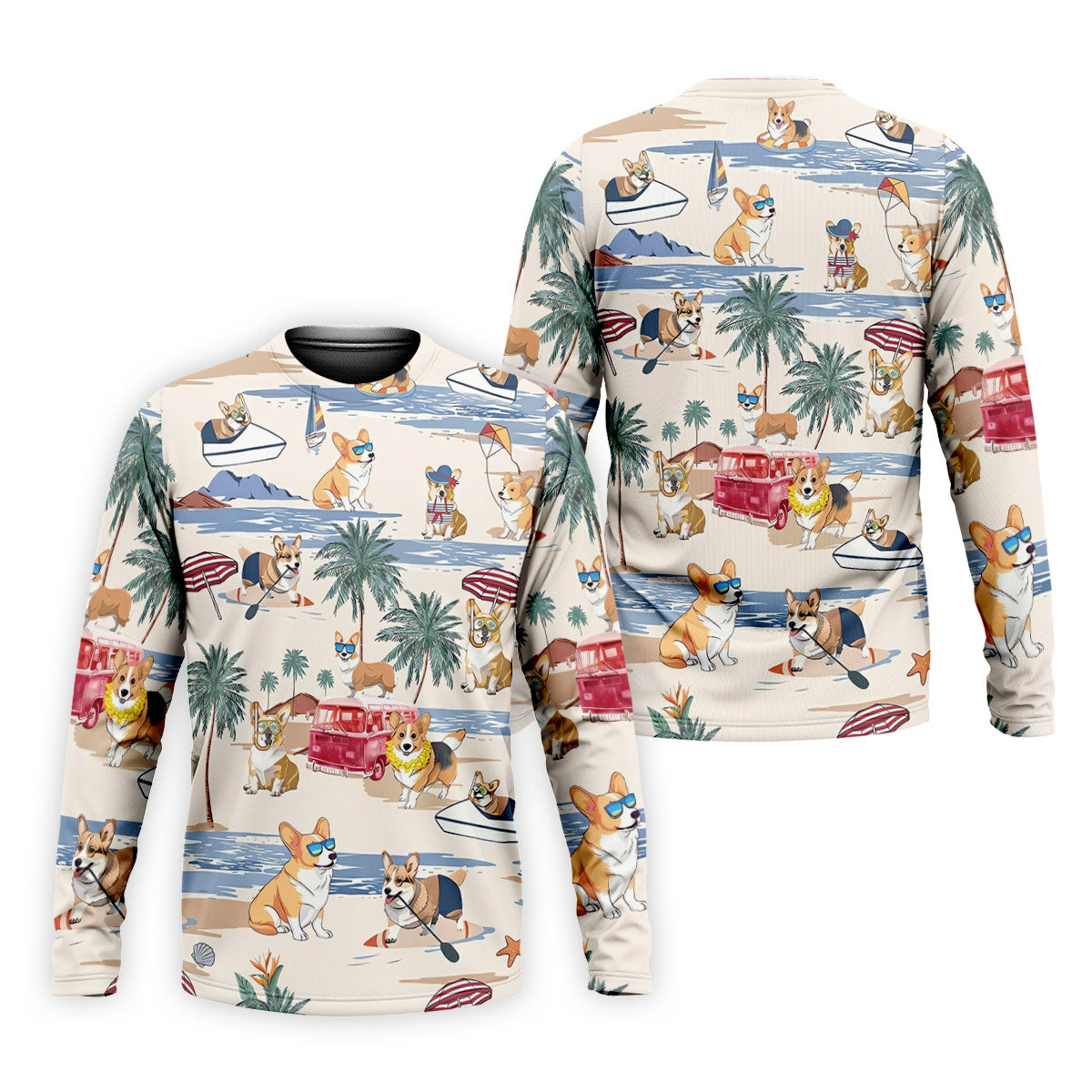 Cute Corgi Beach Vacation Tropical Golf Polo Shirt, Hawaiian Golf Shirt, Golf Shirts For Men