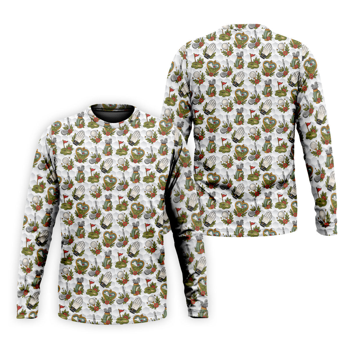 Floral Golf Club Pattern White Hawaiian Golf Shirt, Men's Golf Shirt, Golf Apparel For Men