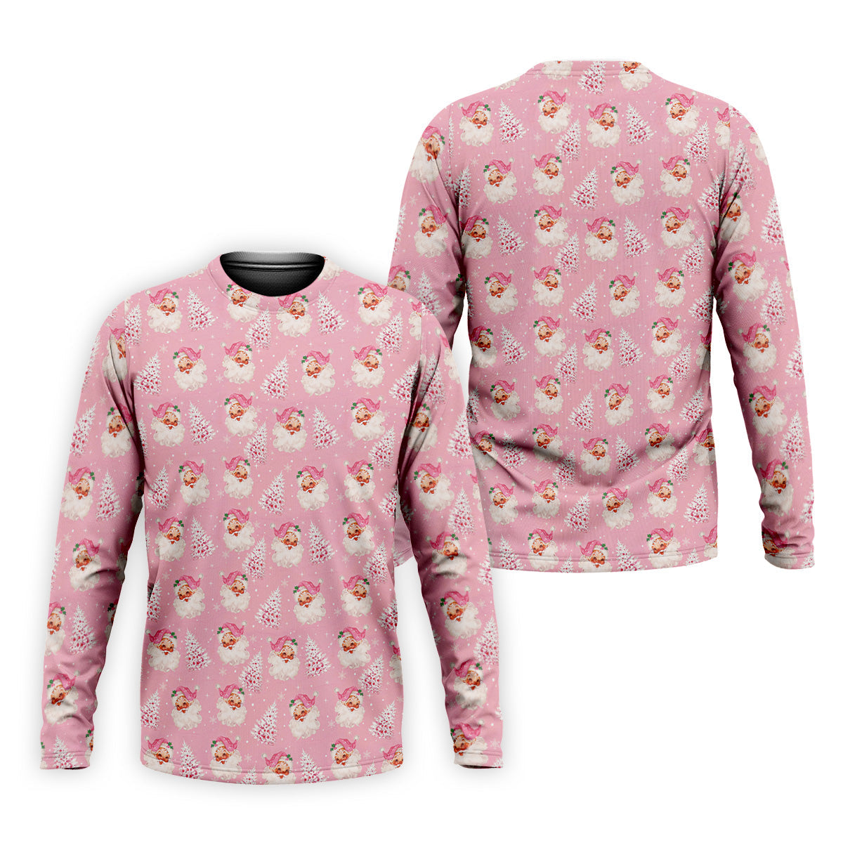 Pink Xmas Tree Santa Claus Pattern Christmas Golf Shirt, Polo Shirts For Men, Golf Gift For Men