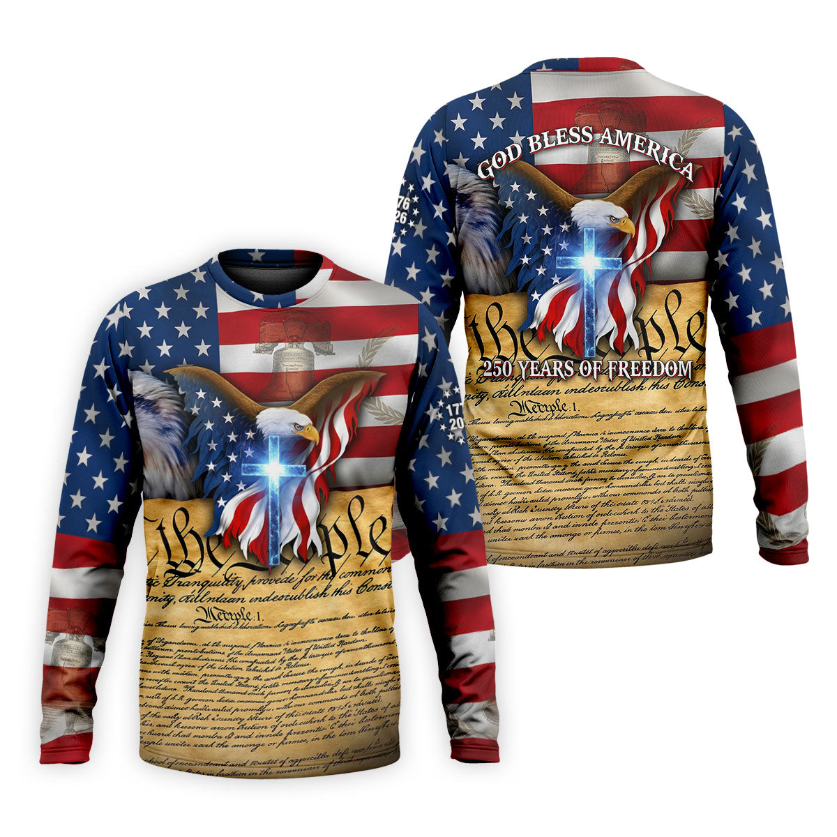 God Bless America 250 Years Of Freedom Faith Cross Patriotic Golf Shirt, 4th Of July Golf Shirts For Men