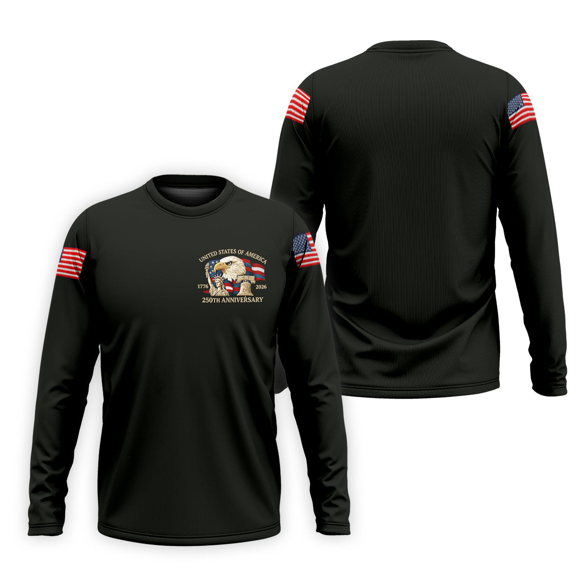 Bald Eagle American Flag 250 Years Black Golf Shirt, Patriotic 4th Of July Golf Shirts For Men