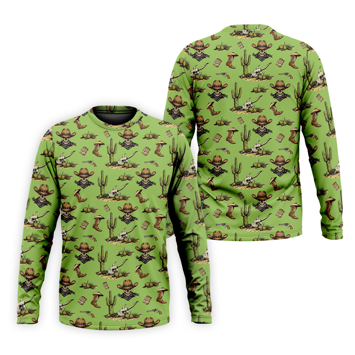 Cowboy Skeleton Longhorn Cow Skull Western Theme Sage Green Golf Tops For Men, Golf Shirts For Men