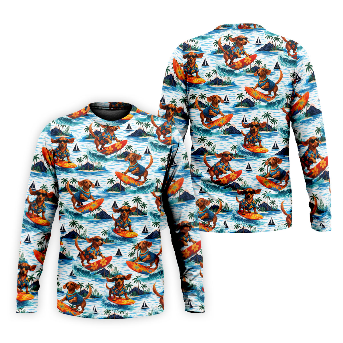 Funny Dachshund Surfing Beach Hawaiian Golf Shirt, Summer Vibe Golf Shirts For Men