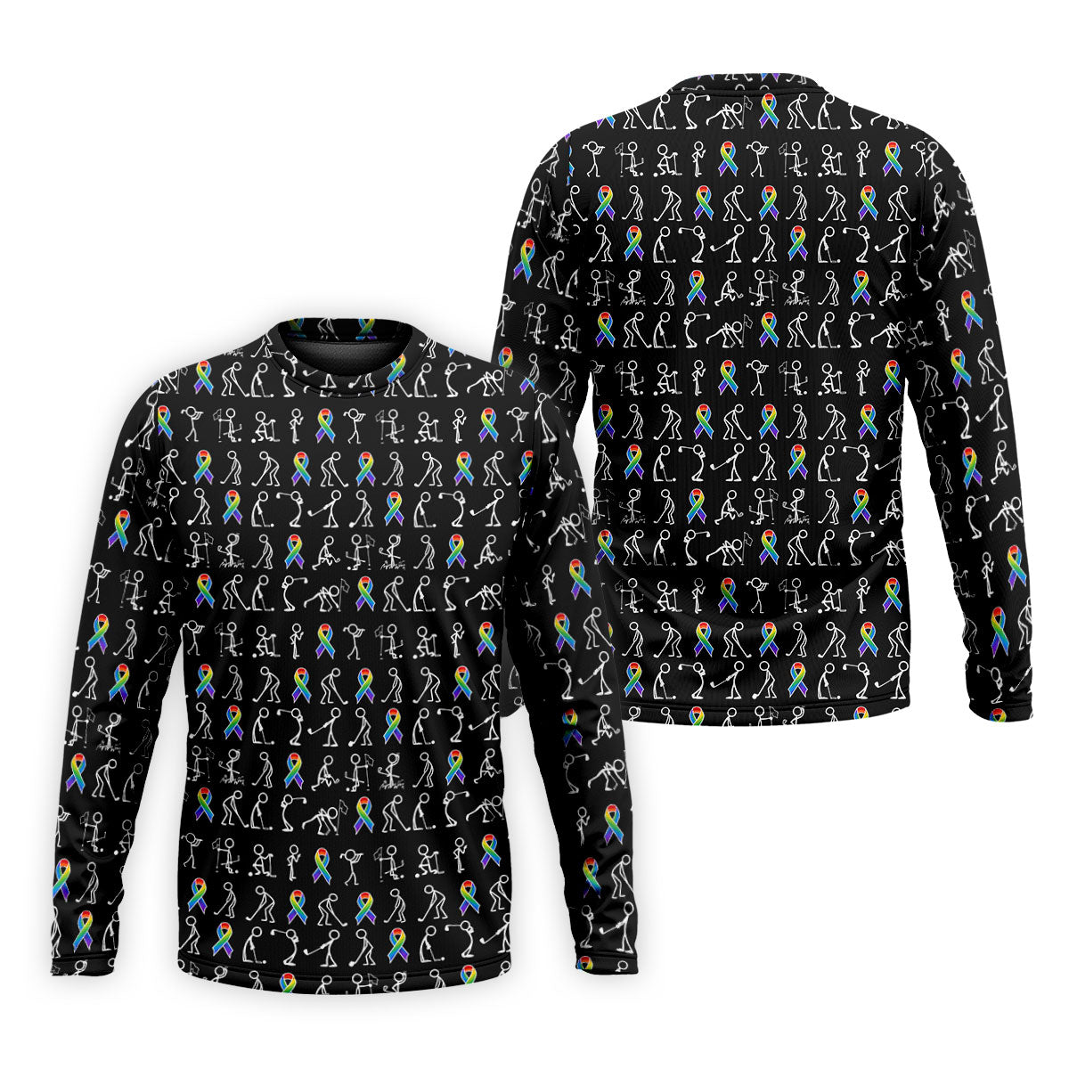 Rainbow Cancer Ribbon Stick Figure Golf Pattern Shirt, Printed Golf Shirts, Polo Shirts For Men
