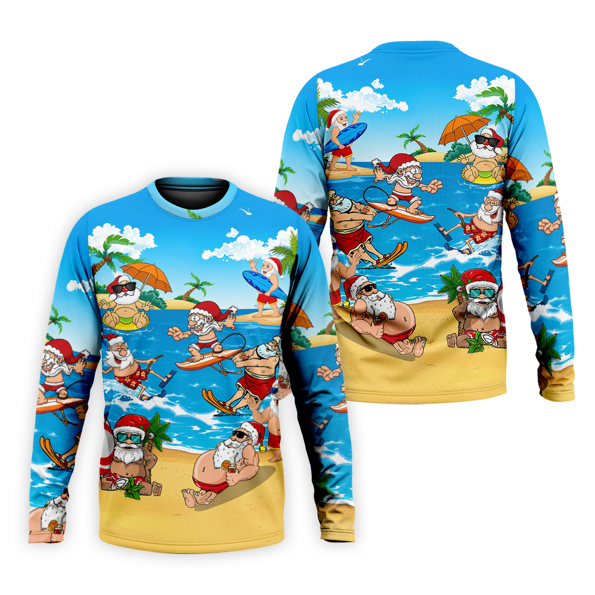 Santa Claus Surfing Summer Beach Party Golf Shirt, Xmas In July Mens Golf Polo, Christmas Golf Shirts