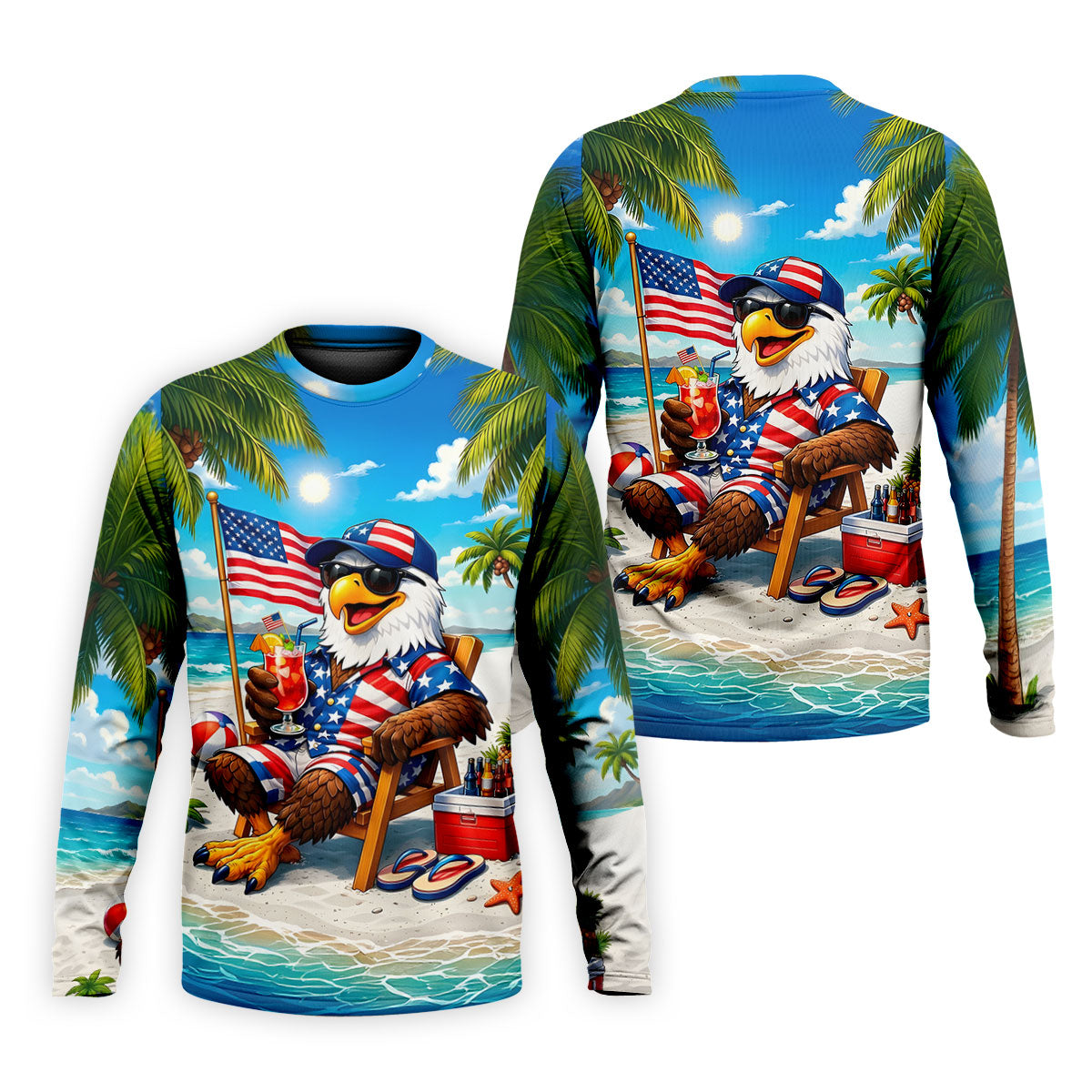 Funny Bald Eagle US Flag Pattern Hawaiian Golf Shirt, 250 Years Patriotic 4th Of July Golf Shirts For Men