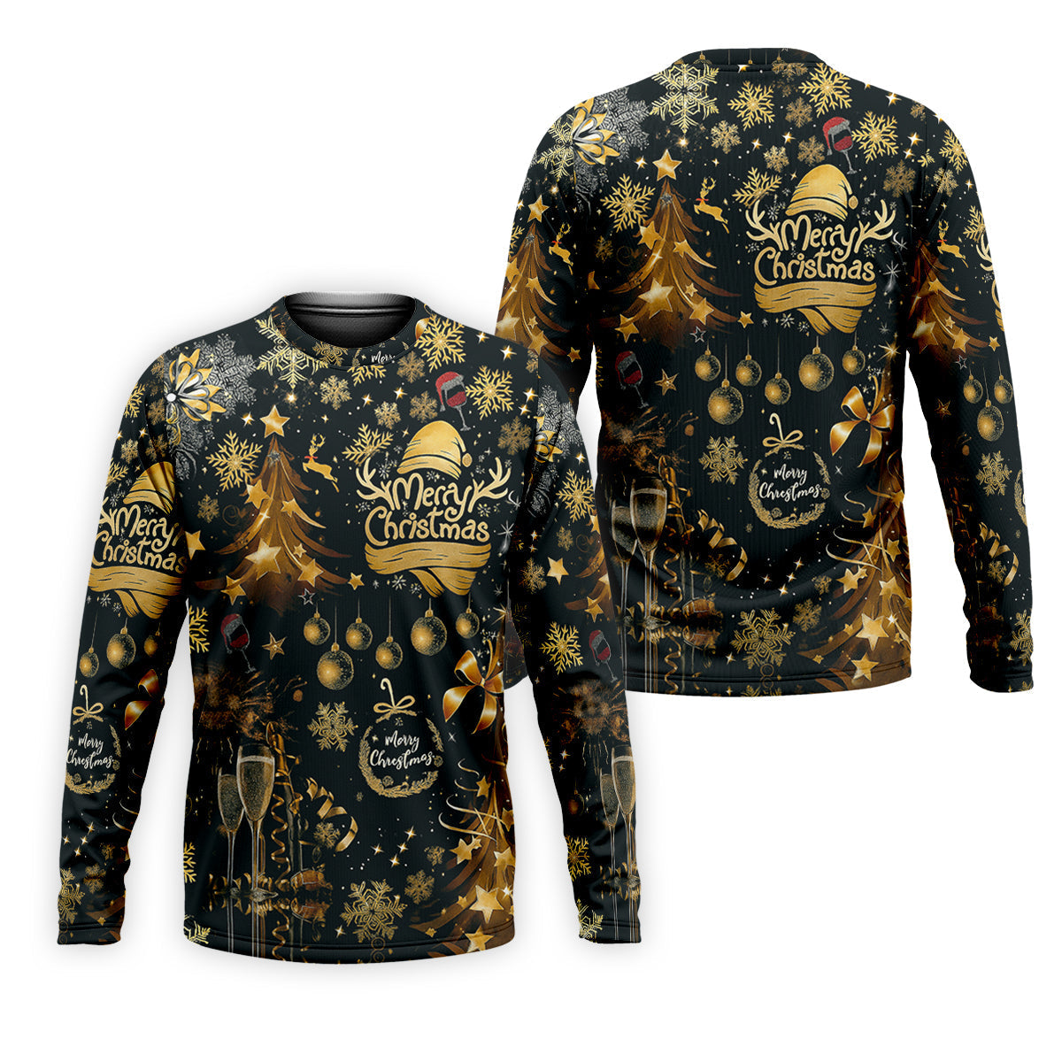 Champagne Golden Merry Christmas Men's Golf Polo Shirts, Christmas Golf Shirt, Golf Gift For Men