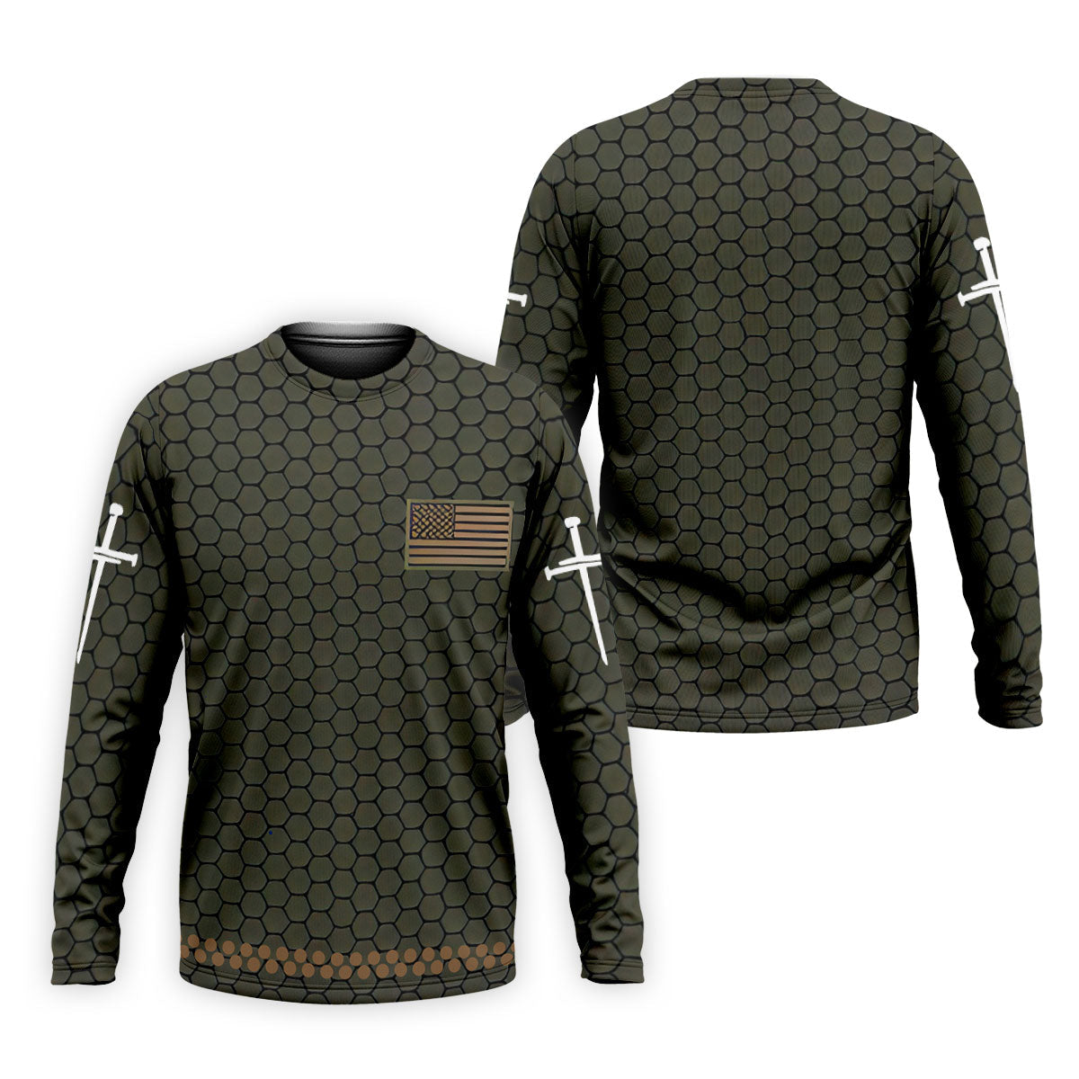 Faith Cross America 250 Anniversary Hexagonal Pattern Patriotic Golf Shirt, Golf Shirts For Men