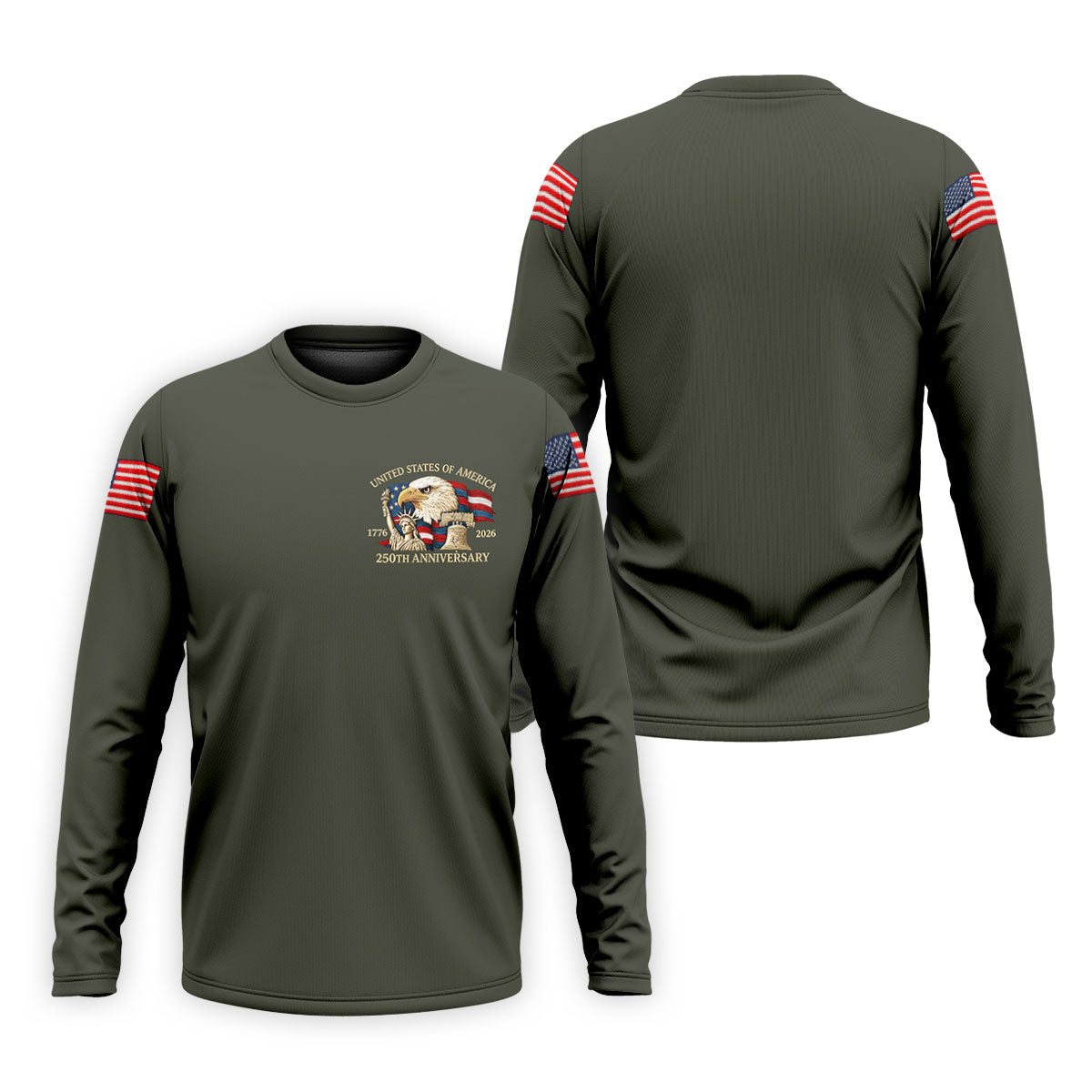Bald Eagle American Flag 250 Years Green Golf Shirt, Patriotic 4th Of July Golf Shirts For Men
