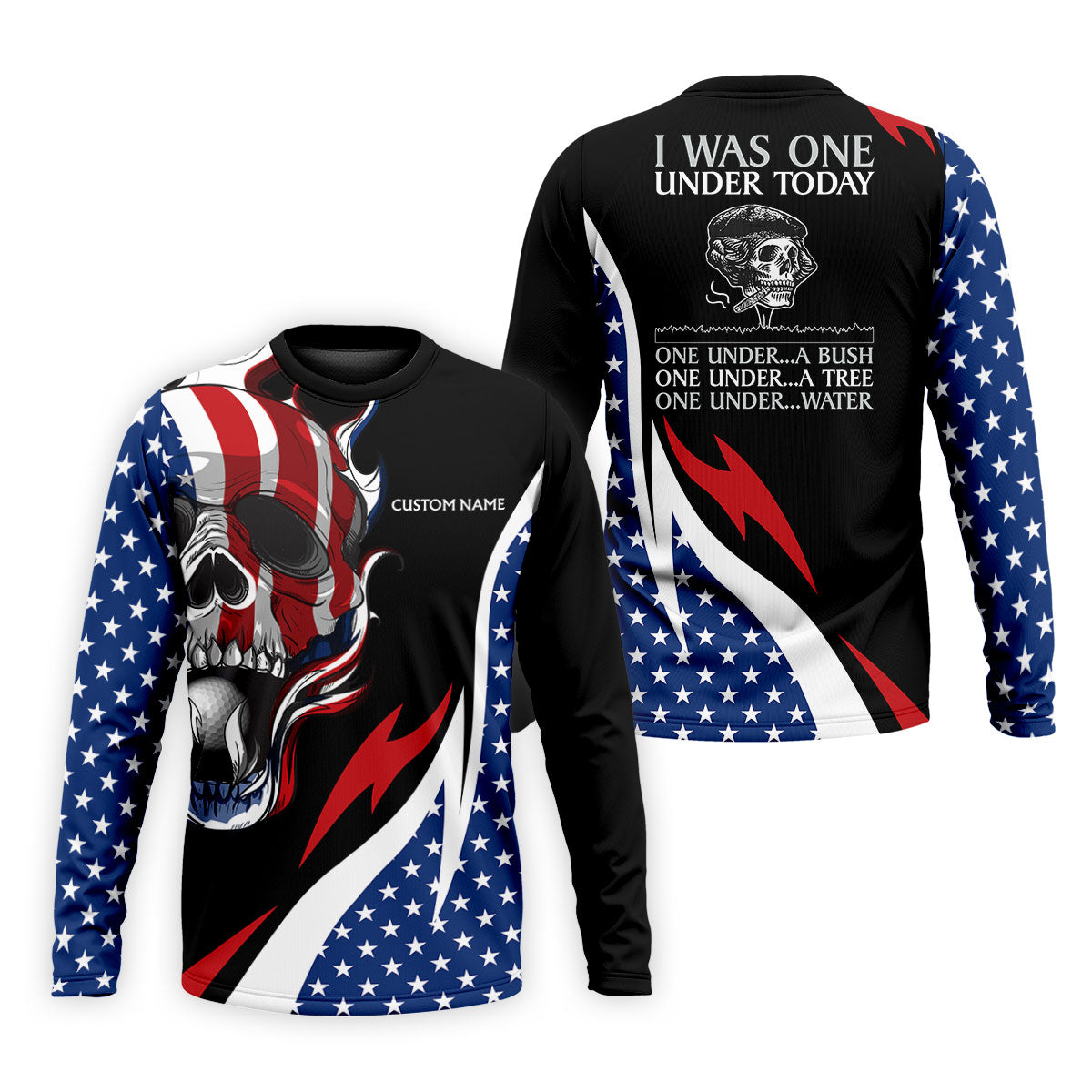 I Was One Under Today Cool Skull US Flag Golf Shirt, 4th Of July Patriotic Golf Shirts For Men
