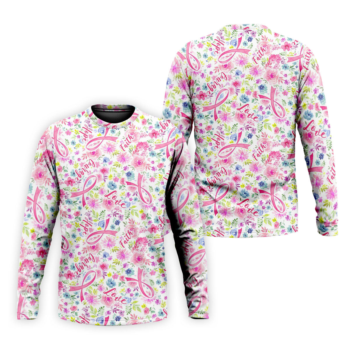 Faith Hope Love Floral Breast Cancer Polo Shirt, Golf Shirts For Men, Printed Golf Shirts