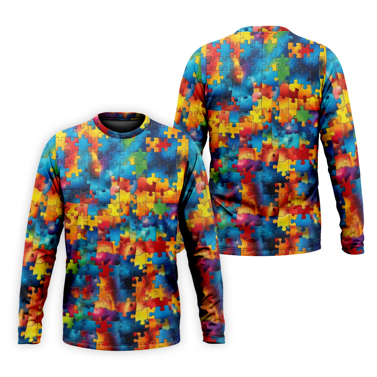 Autism Awareness Rainbow Gradient Puzzle Pattern Golf Tops For Men, Men's Golf Shirt, Polo Shirts For Men