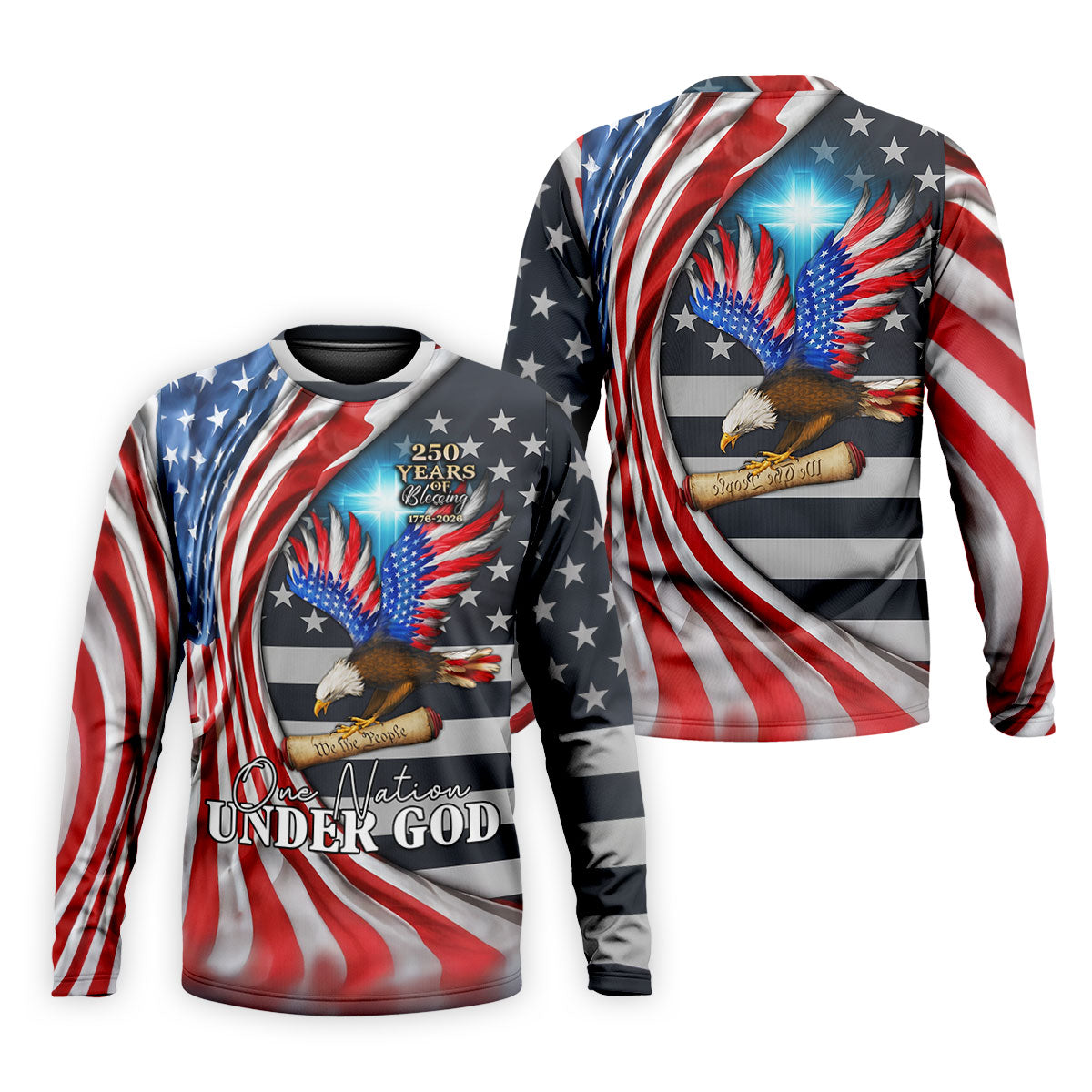 One Nation Under God 250 Years Of Blessing Golf Tops For Men, Patriotic Father's Day Golf Shirt
