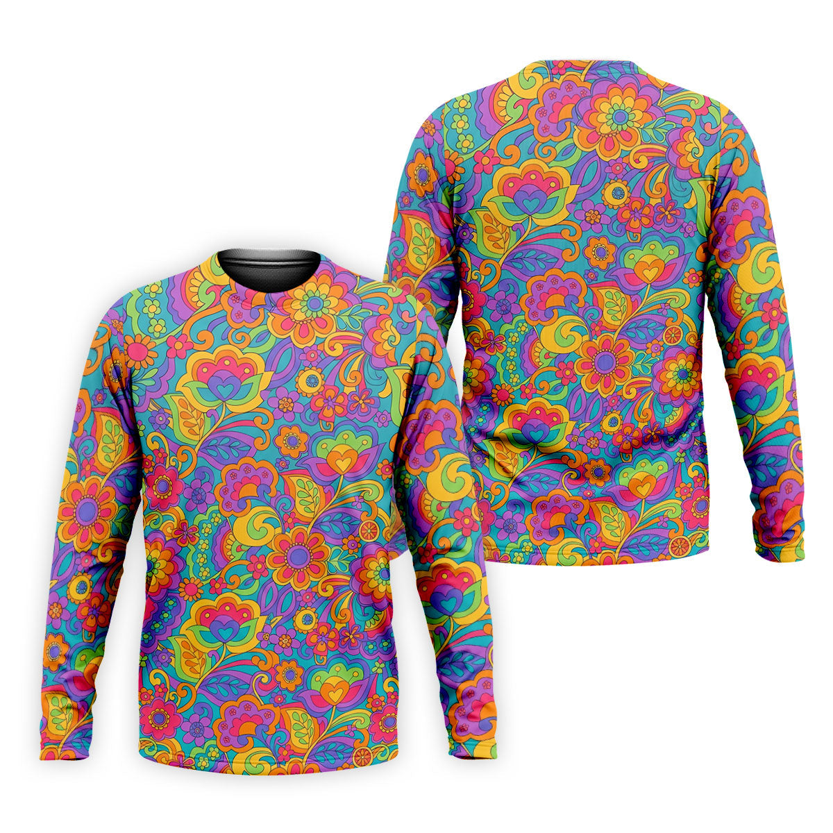 Vintage Psychedelic Floral Pattern Hawaiian Golf Shirt, Mens Golf Shirts, Golf Polo Shirts For Men