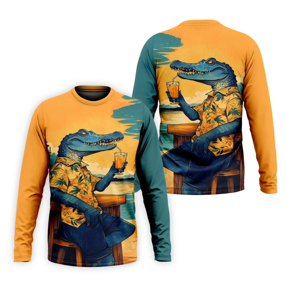 Funny Crocodile Tropical Theme Hawaiian Golf Shirt, Polo Shirts For Men, Golfing Apparel
