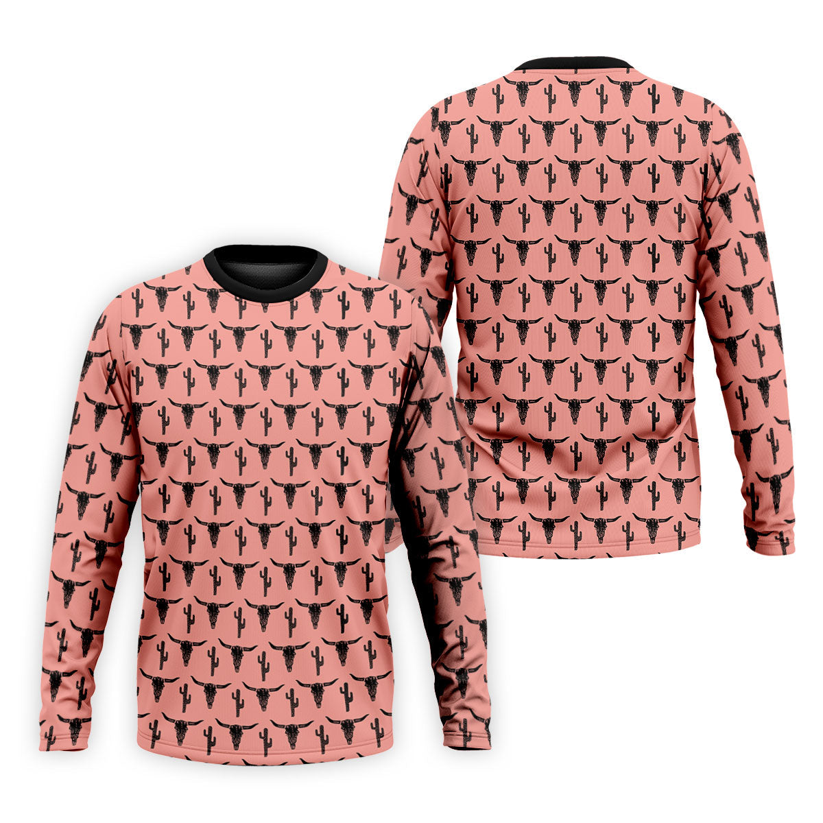 Longhorn Cow Skull Western Theme Peach Pink Golf Tops For Men, Polo Shirts For Men, Golf Shirts For Men