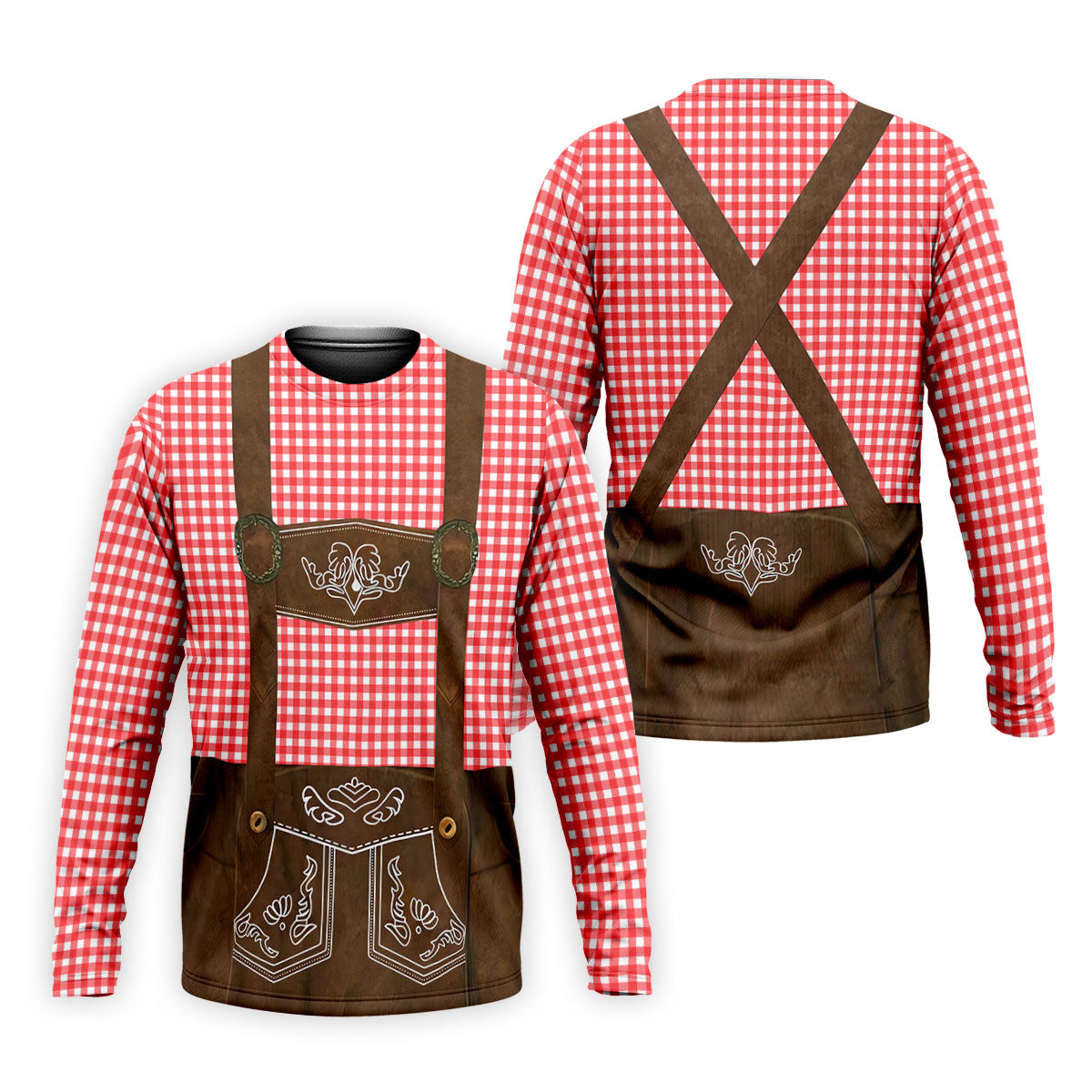 Red Oktoberfest Lederhosen Illusion Sleeveless Golf Polo, Mens Golf Polo, Printed Golf Shirts