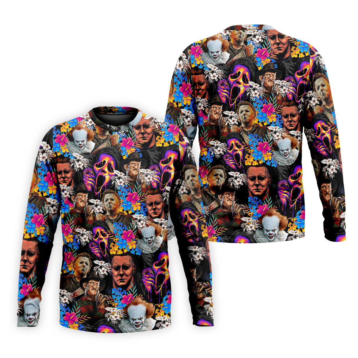 Tropical Horror Character Hawaiian Golf Shirt, Men's Golf Shirt, Halloween Golf Polo
