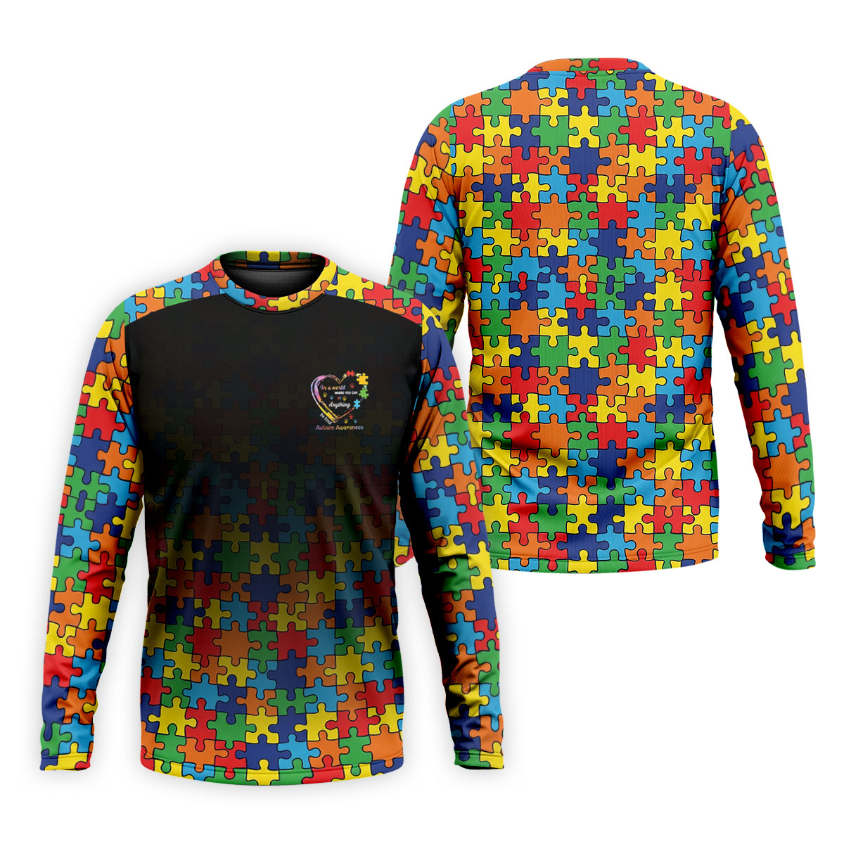 In A World Where You Can Be Anything Be Kind Autism Awareness Puzzle Pattern Black Fade Men's Golf Shirt