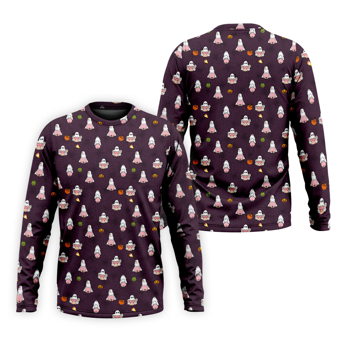 Cute Ghost Butt Halloween Pattern Golf Polo Shirt, Mens Golf Polo, Printed Golf Shirts