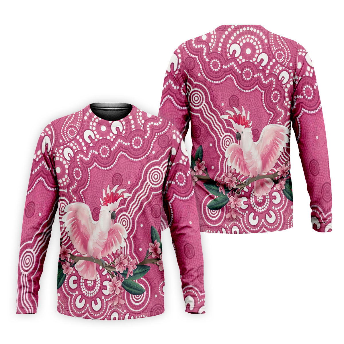Pink Cockatoo Floral Aboriginal Art Polo Shirt, Hawaiian Golf Shirt, Mens Golf Shirts