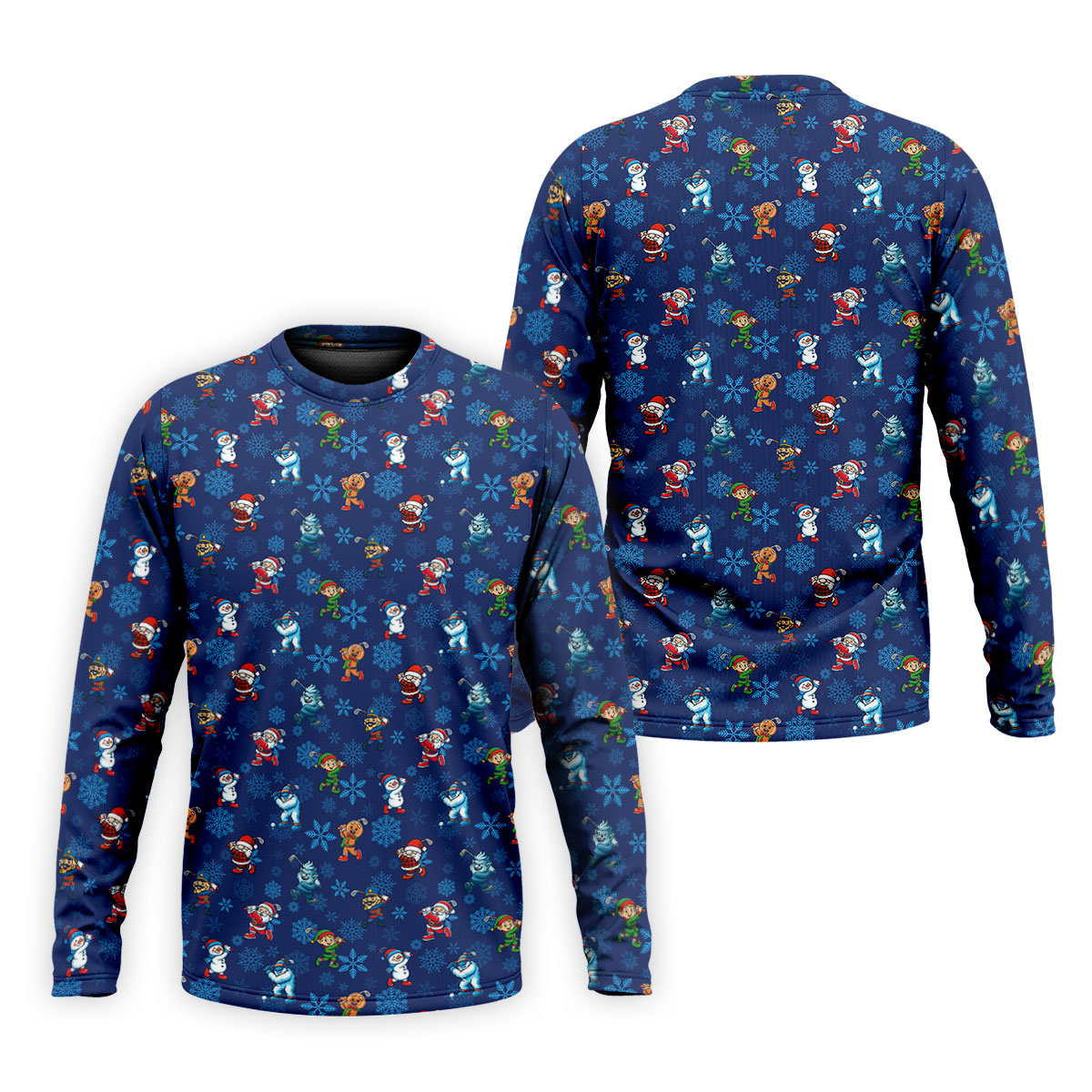 Funny Christmas Characters Golf Pose Navy Golf Shirt, Christmas Golf Shirt, Polo Shirts For Men