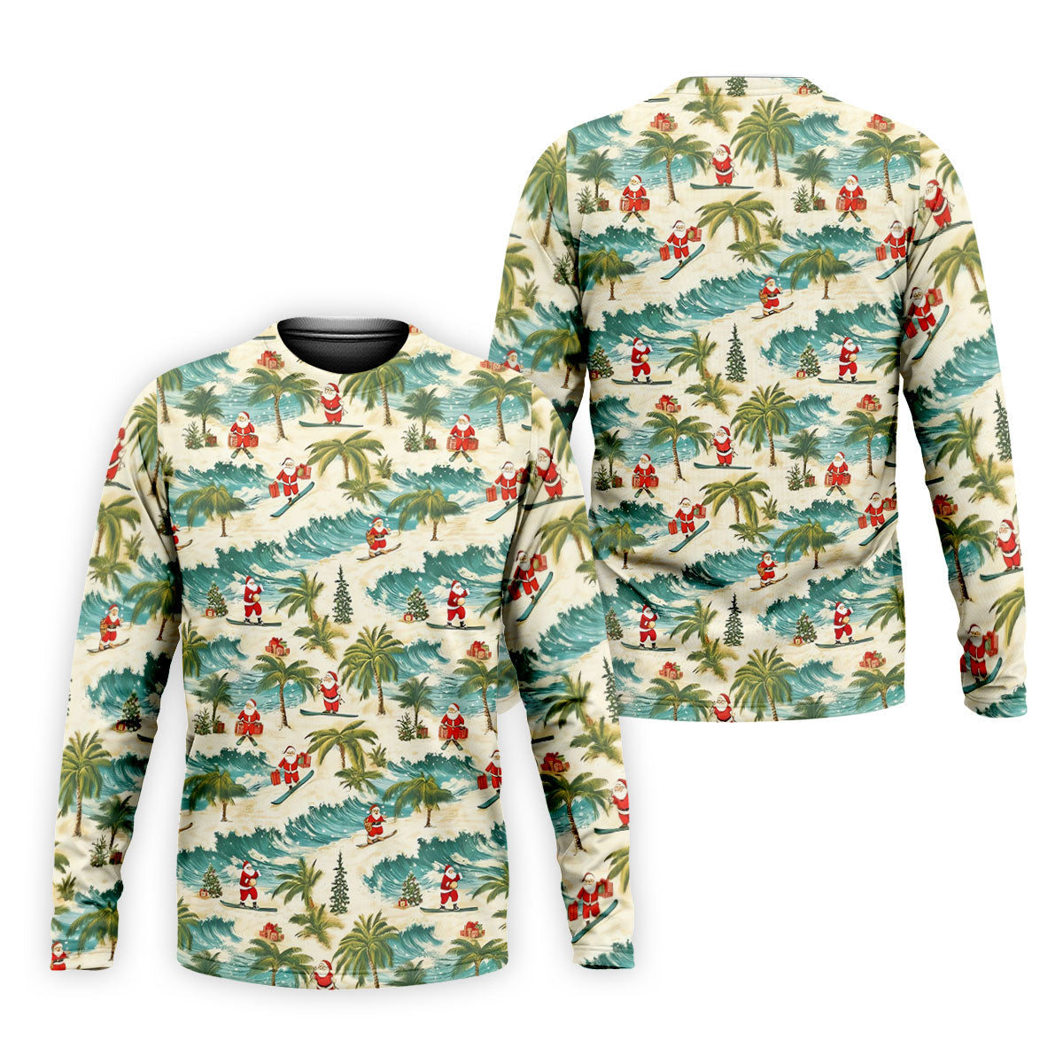 Christmas Santa Surfing Tropical Hawaiian Golf Shirt, Golf Shirts For Men, Printed Golf Shirts
