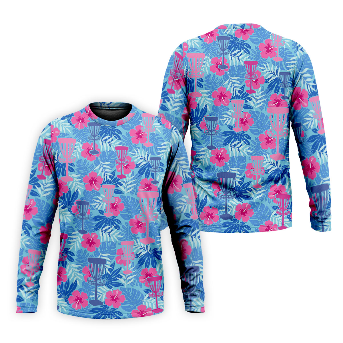Blue Hibiscus Disc Golf Polo Shirt, Hawaiian Golf Shirt, Mens Golf Shirts