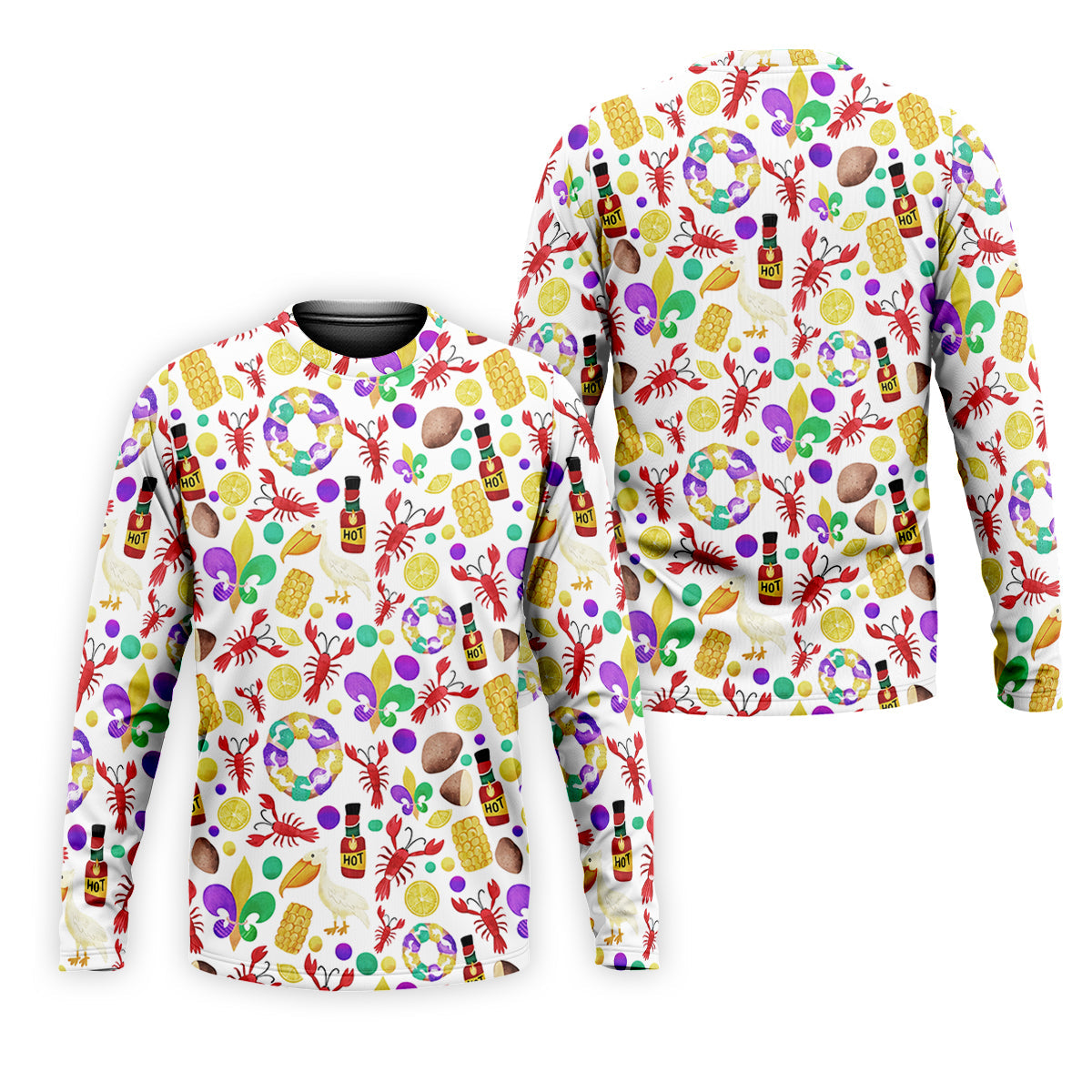 Fleur De Lis Flower White Pelican Lobster Hot Sauce Mardi Gras Golf Shirt, Golf Tops For Men, Polo Shirts For Men