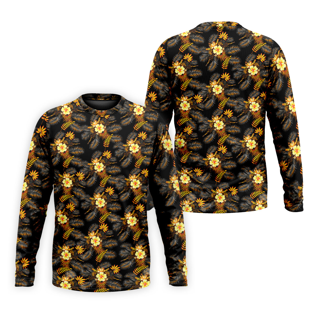 Yellow Hibiscus Flower Black Hawaiian Golf Shirt, Tropical Vibe Golf Shirts For Men