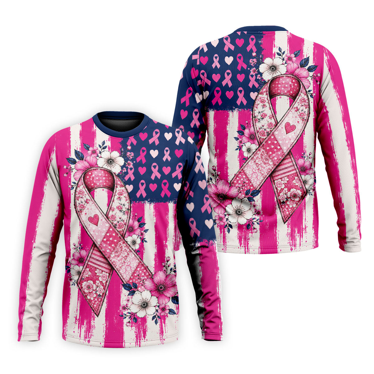 American Flag Pink Breast Cancer Awareness Golf Polo Shirt, Mens Golf Polo, Golf Shirts For Men