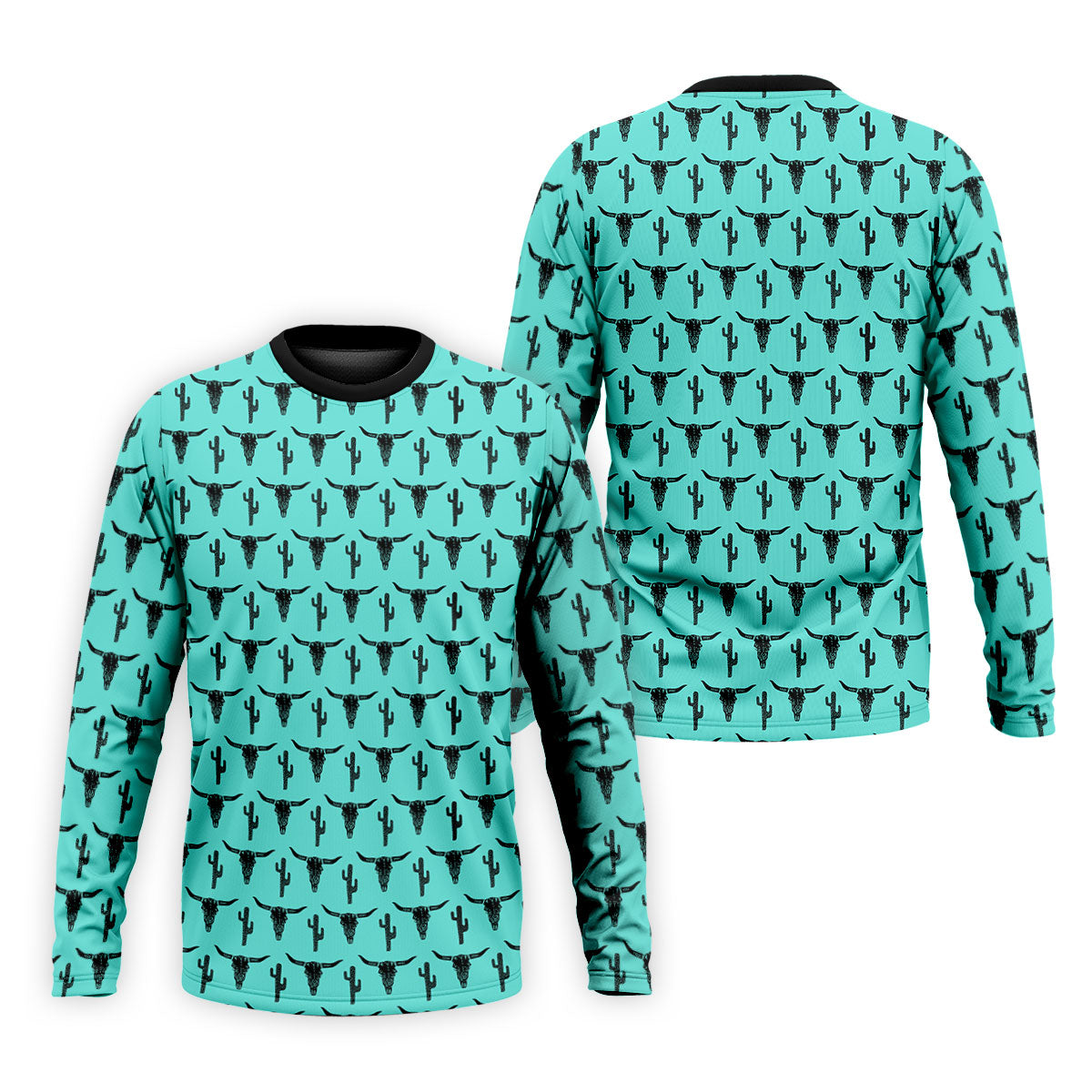Longhorn Cow Skull Western Theme Peacock Blue Golf Tops For Men, Polo Shirts For Men, Golf Shirts For Men