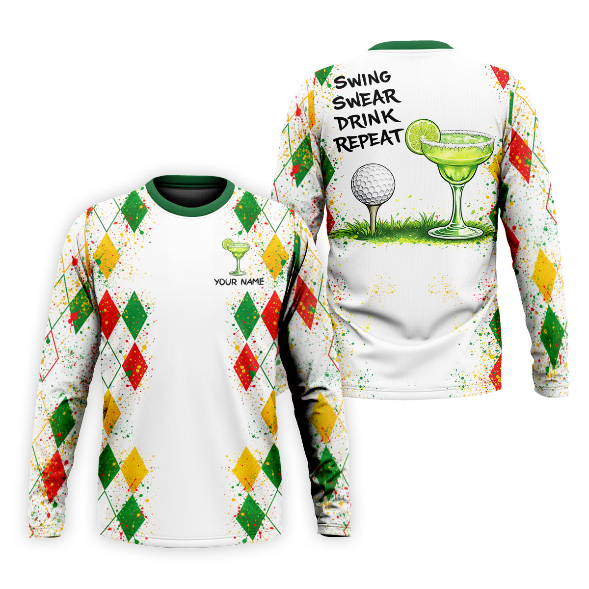 Swing Swear Drink Repeat Margarita Cocktail Cinco De Mayo Celebration Fiesta Themed Golf Shirts For Men