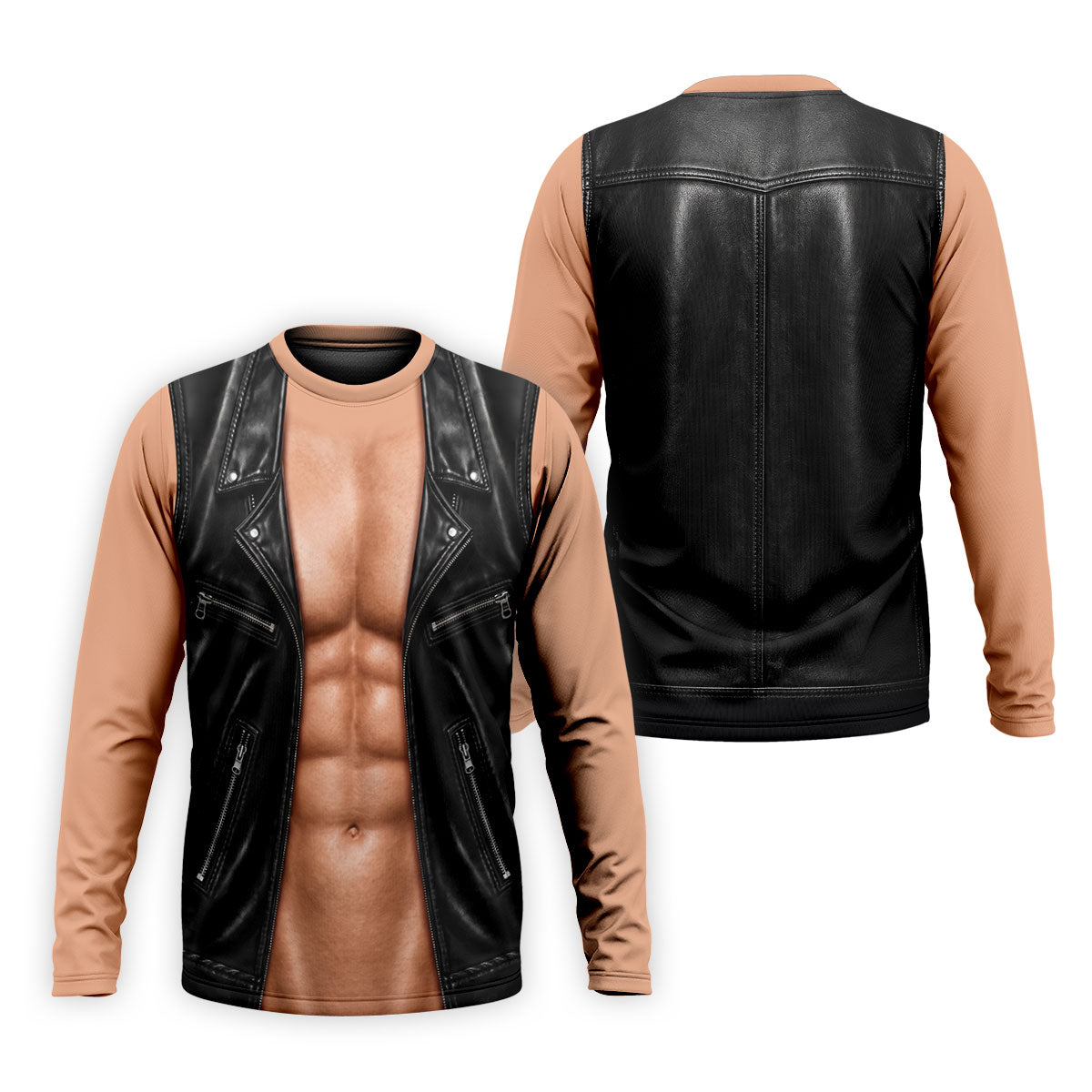 Black Leather Vest Illusion Golf Polo Shirt, Men's Golf Shirt, Golf Polo Shirts For Men