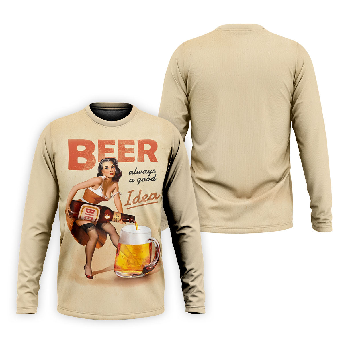 Vintage Beer Pin-Up Girl Design Hawaiian Golf Shirt, Golf Shirts For Men, Polo Shirts For Men