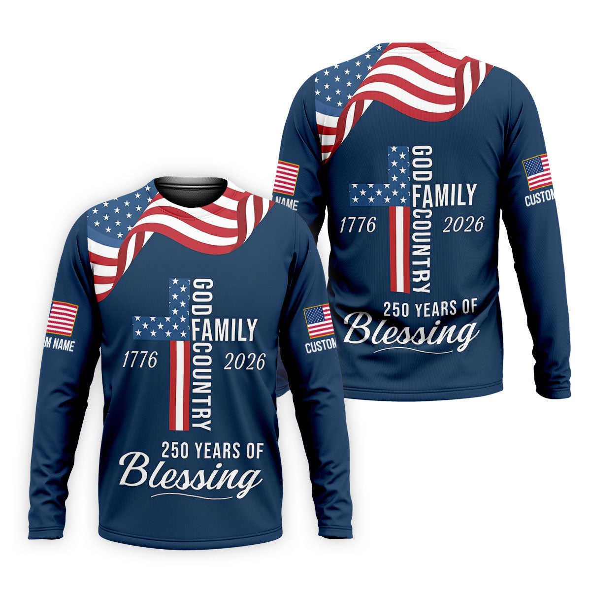God Family Country Faith Cross 250 Years Of Blessing US Flag Golf Shirt, Golf Shirts For Men